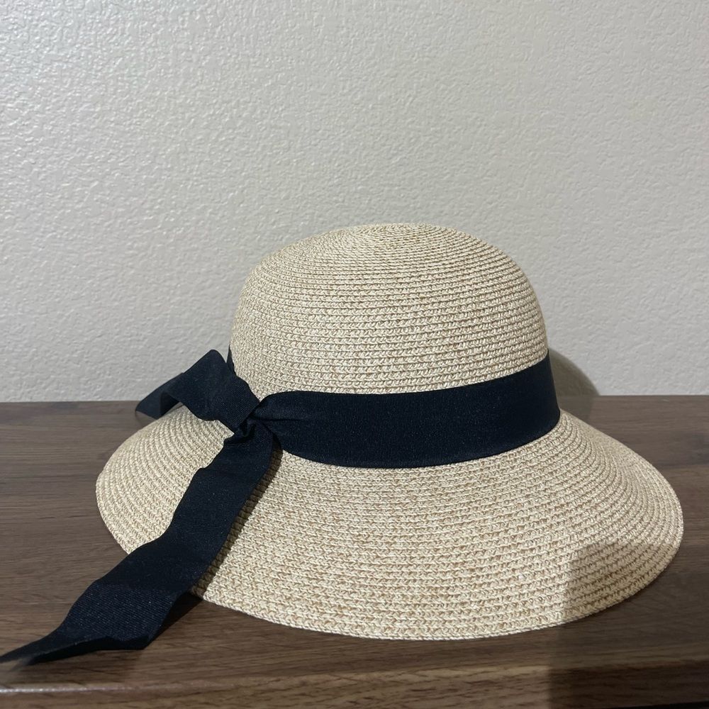 Furtalk  Chic Beige Sun Hat with Black Ribbon